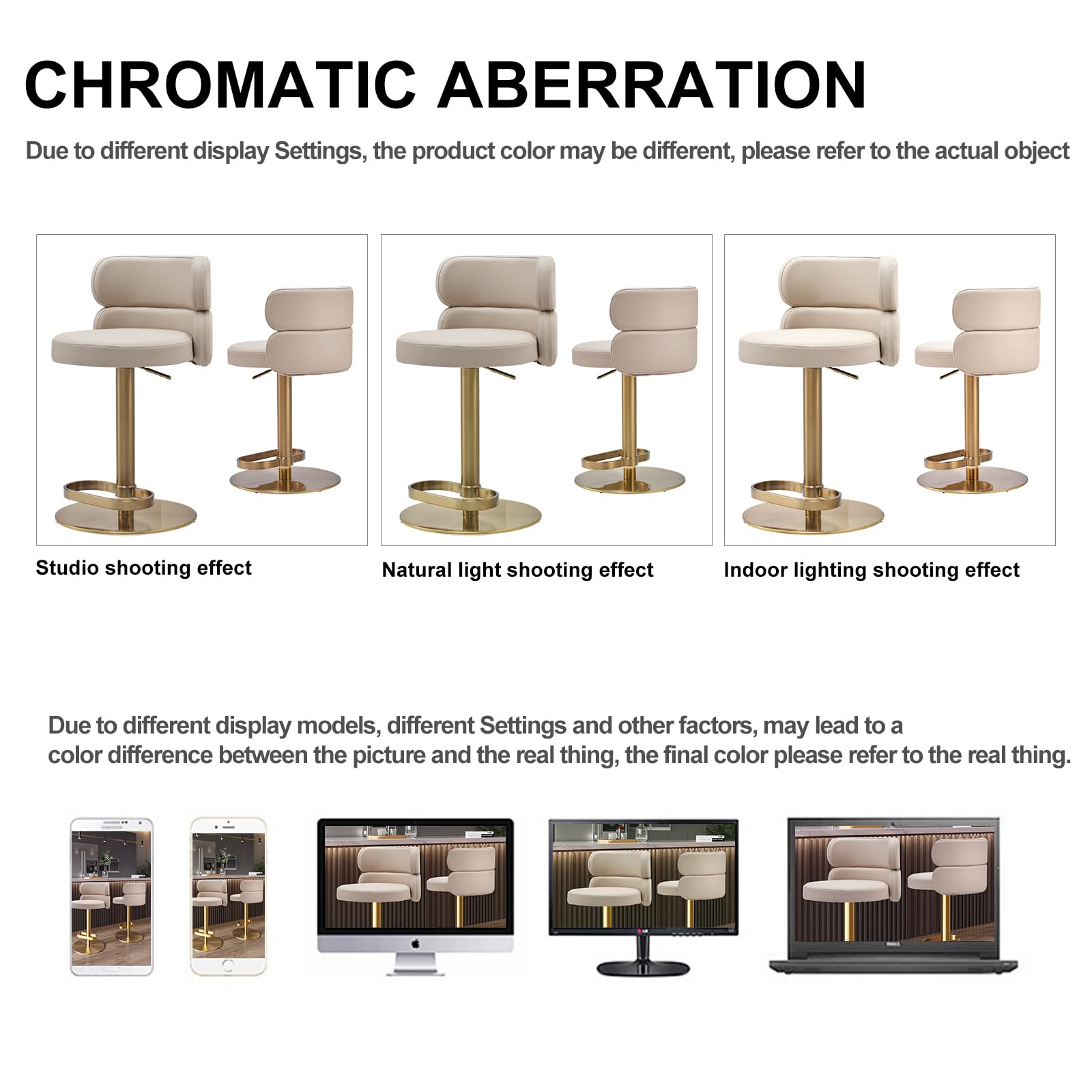 CAROCC Fireproof Leather Swivel Bar Stool Adjustable Airlift Counter Height Bar Stool Kitchen Dining Cafe Hydraulic Bar Chair with Padded Back，Gold Chromed Metal Base (1PCS Khaki)