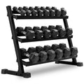 XMARK Dumbbell Set with Rack, Weights Dumbbells, Multiple Free Weights and Horizontal Storage for Home Gym Strength Training, Storage Rack (Black)