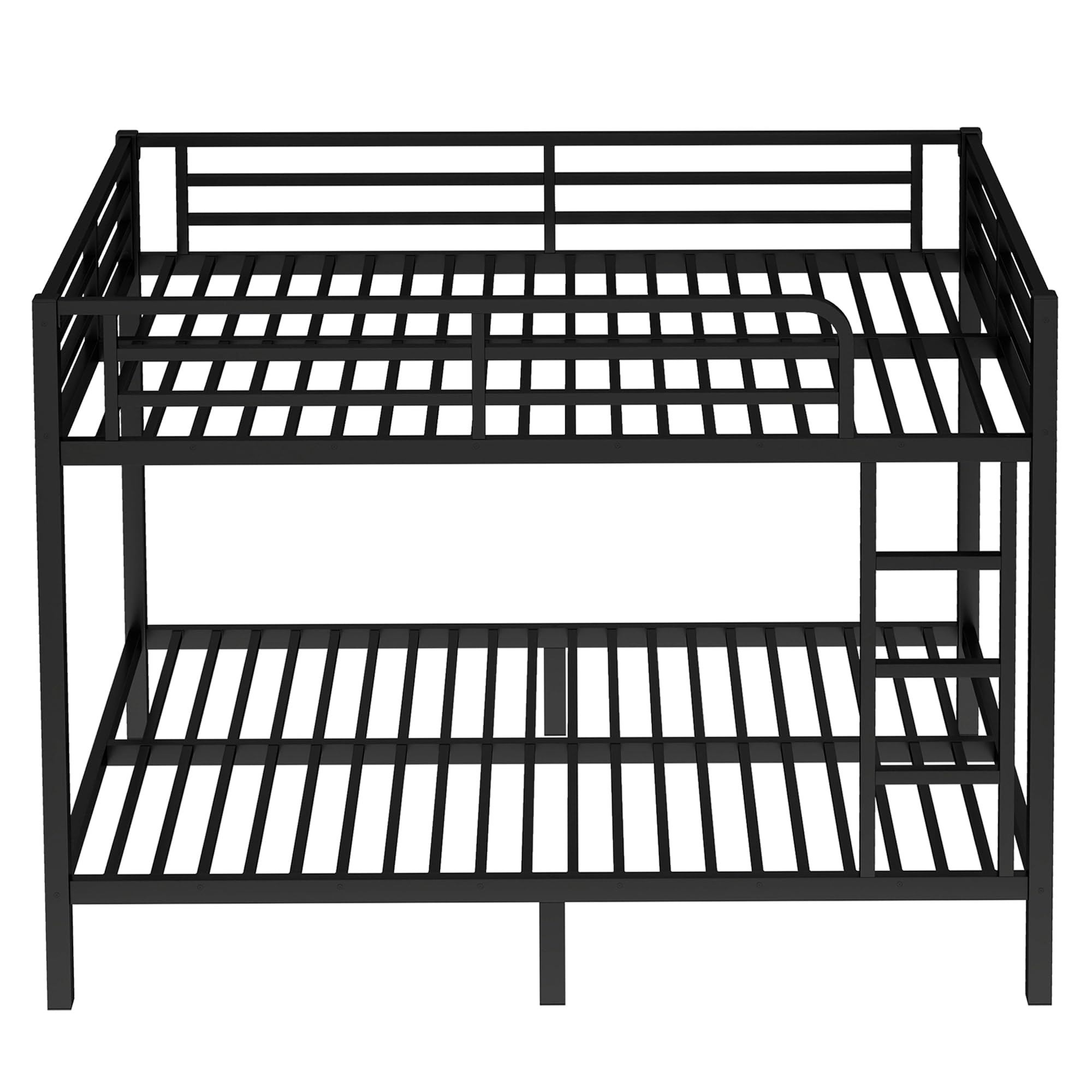 KEIKI Full XL Over Full XL Bunk Bed Metal Frame for Teens & Adults, Heavy Duty Space Saving Bunk Bed Frame with Safety Guardrails & Ladder, Noise Free, No Box Spring Needed, Easy Assembly, Black