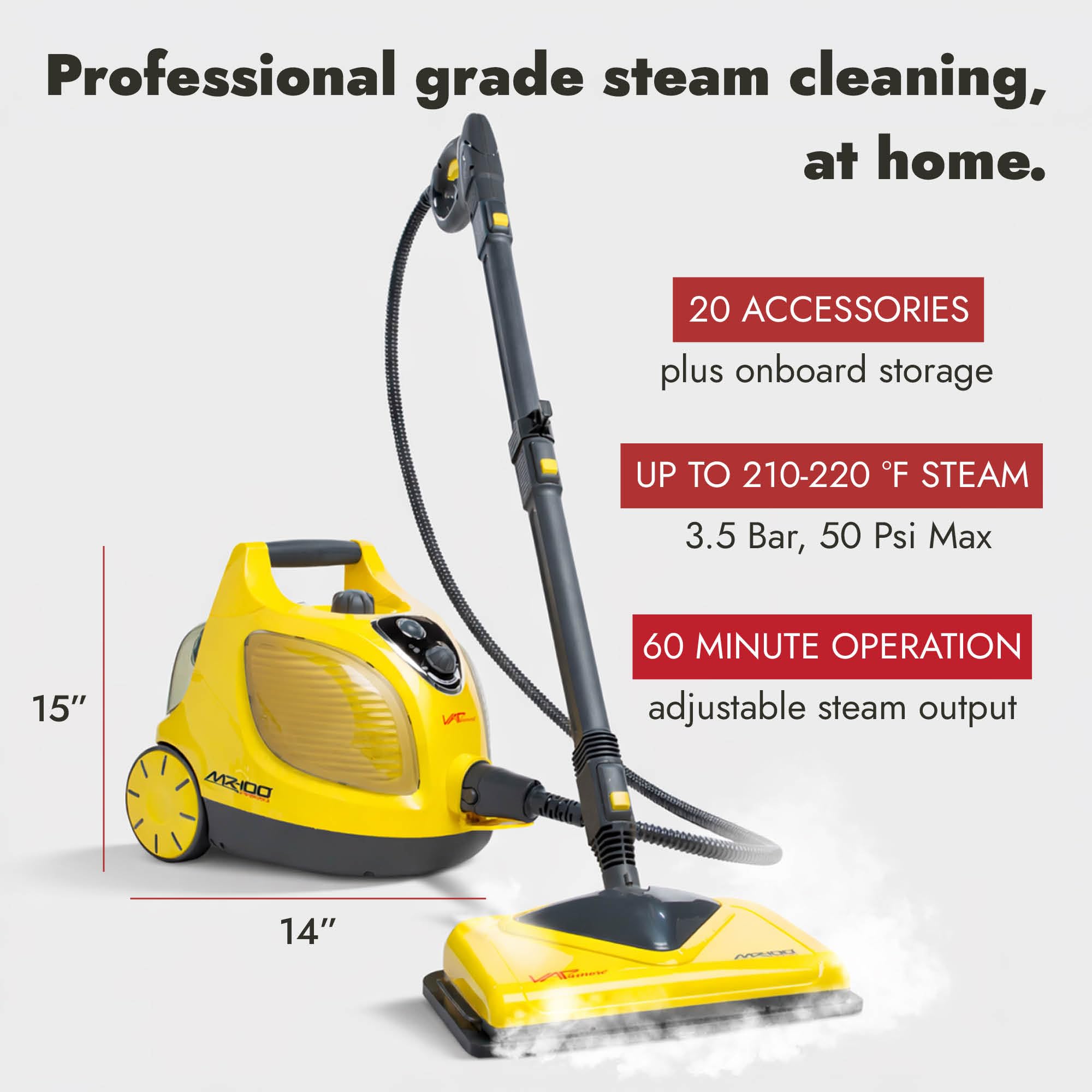 Vapamore MR-100 Primo Steam Cleaner – Professional-Grade, Italian-Designed Chemical-Free Steam Cleaning System for Pet Accidents, Floors, Tile, Grout, Auto, Jewelry & More
