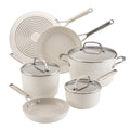 KitchenAid Hard Anodized Ceramic Induction Nonstick Pots and Pans with Saucepans, Frying Pans, Stockpot, and Lids, Dishwasher Safe, 9 Piece Cookware Set with Stainless Steel Handles - Porcelain White