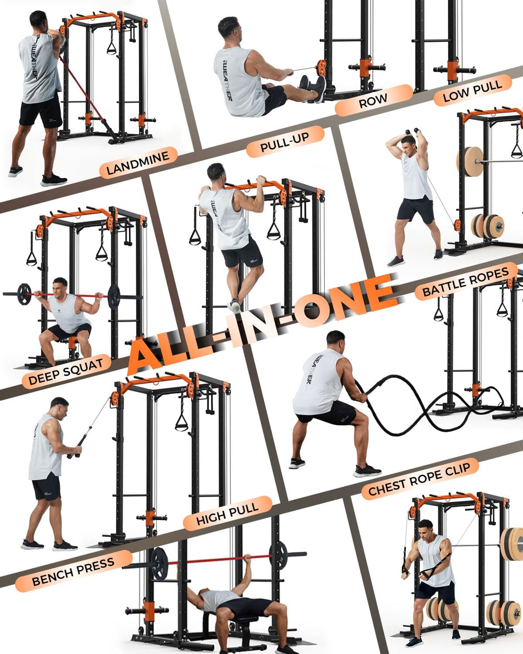 Power Cage for Home Gym, 2000LBS Power Rack with Cable Crossover and Dual Independent Pulley System, Squat Rack with LAT Pull Down System, Workout Cage for for Full Body Training