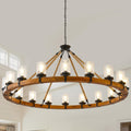 FOVICY 60-Inch Wood Wagon Wheel Chandelier with Bubble Glass Shade, 18-Light Extra Large Farmhouse Chandelier, Rustic Light Fixture for Dining Room High Ceilings Entryway
