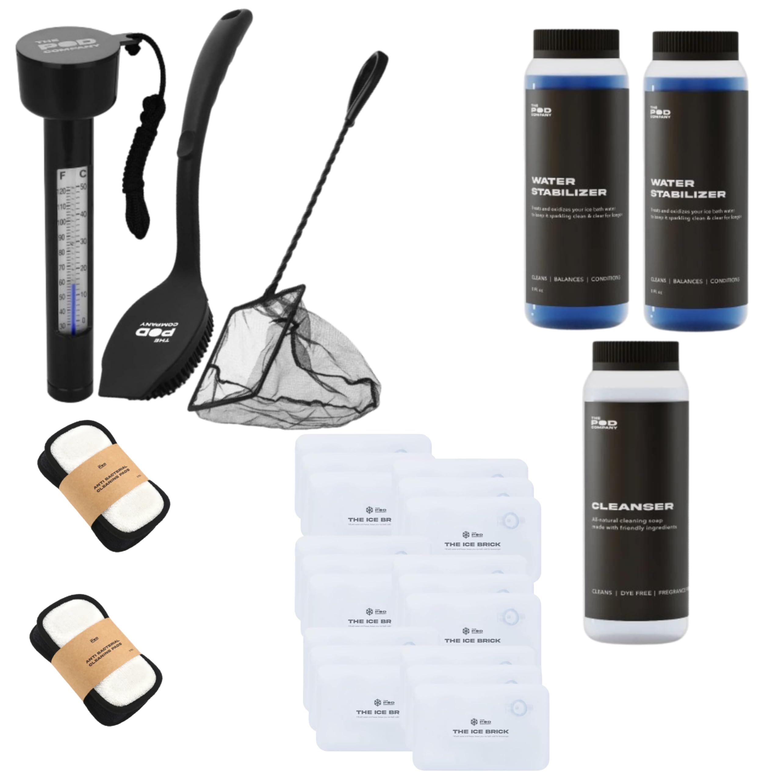 The Pod Company Pro Ice Pod Complete Cold Plunge Bundle – 100-Gallon Ice Bath with 18 Ice Bricks, Insulated Lid & Cover, Water Jet, Maintenance & Cleaning Kit, Thermometer & Floor Mat