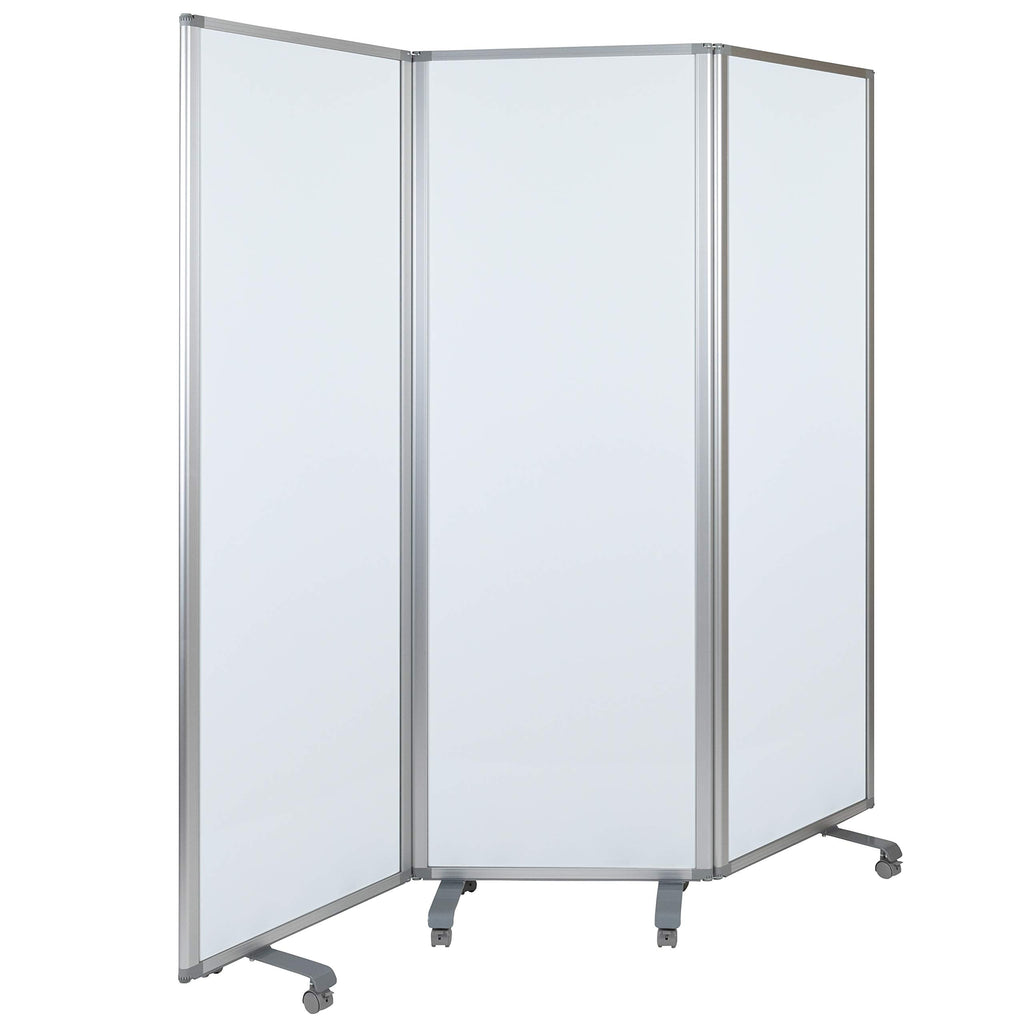 Flash Furniture Raisley 3-Section Mobile Magnetic Whiteboard Partition for Classrooms or Offices, Rolling Dry Erase Board Room Divider, 72"H x 24"W