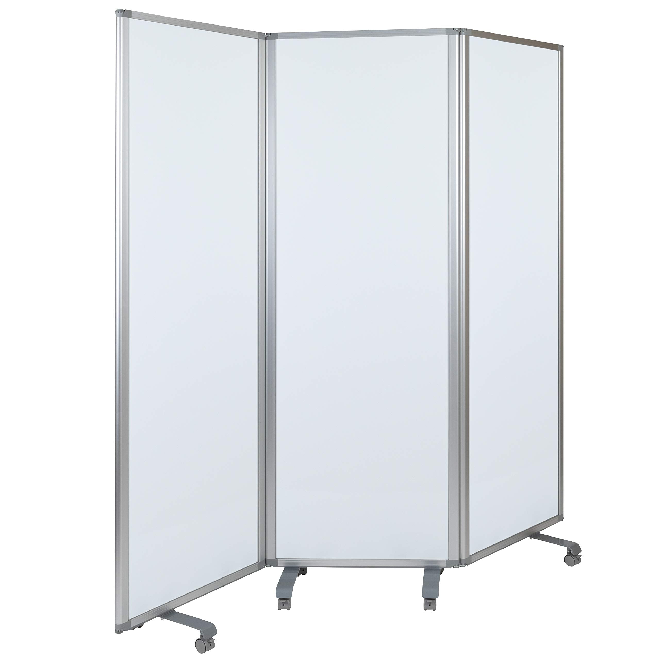 Flash Furniture Raisley 3-Section Mobile Magnetic Whiteboard Partition for Classrooms or Offices, Rolling Dry Erase Board Room Divider, 72"H x 24"W