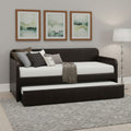 HOME DESIGN Tiara Twin Daybed with Pull-Out Trundle, Upholstered Frame, Solid Wood Legs, Casual Design, Dark Brown