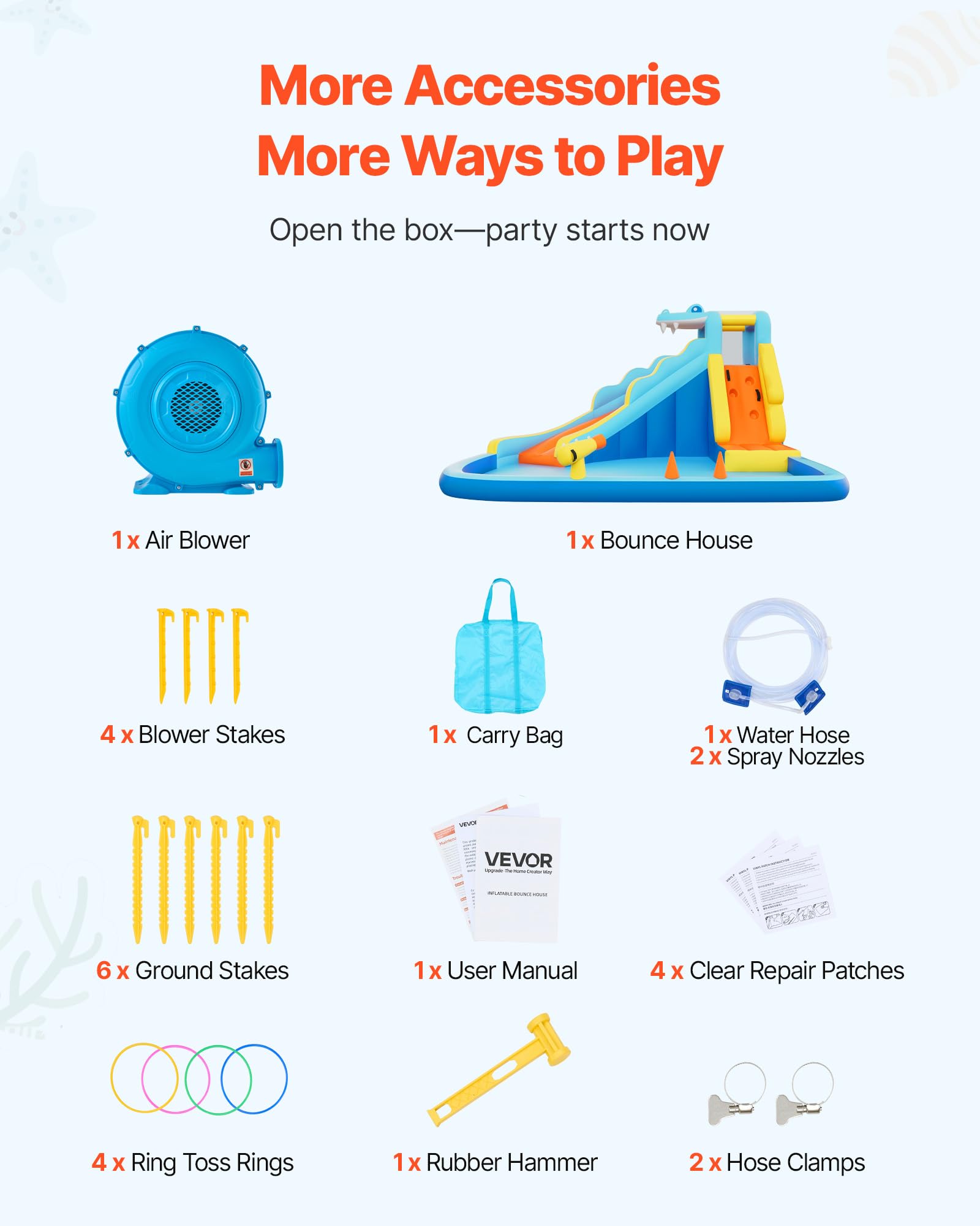 VEVOR Bounce House for Kids, Inflatable Bounce House with Air Blower, Water Slide, Bouncer Castle with Bounces Zone, Climbing Wall, Splash Pool & Water Ring Toss, for 3 to 4 Kids Ages 3 to 8