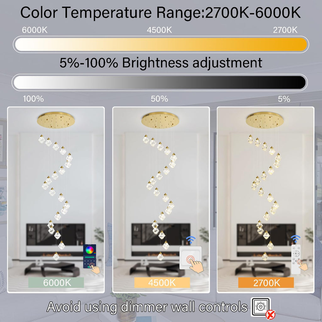 H142in Foyer Chandelier Big Chandeliers for High Ceiling Gold Pendant Light Fixture 26-Lights Crystal Chandelier Lighting Fixture for Living Room Staircase Villa