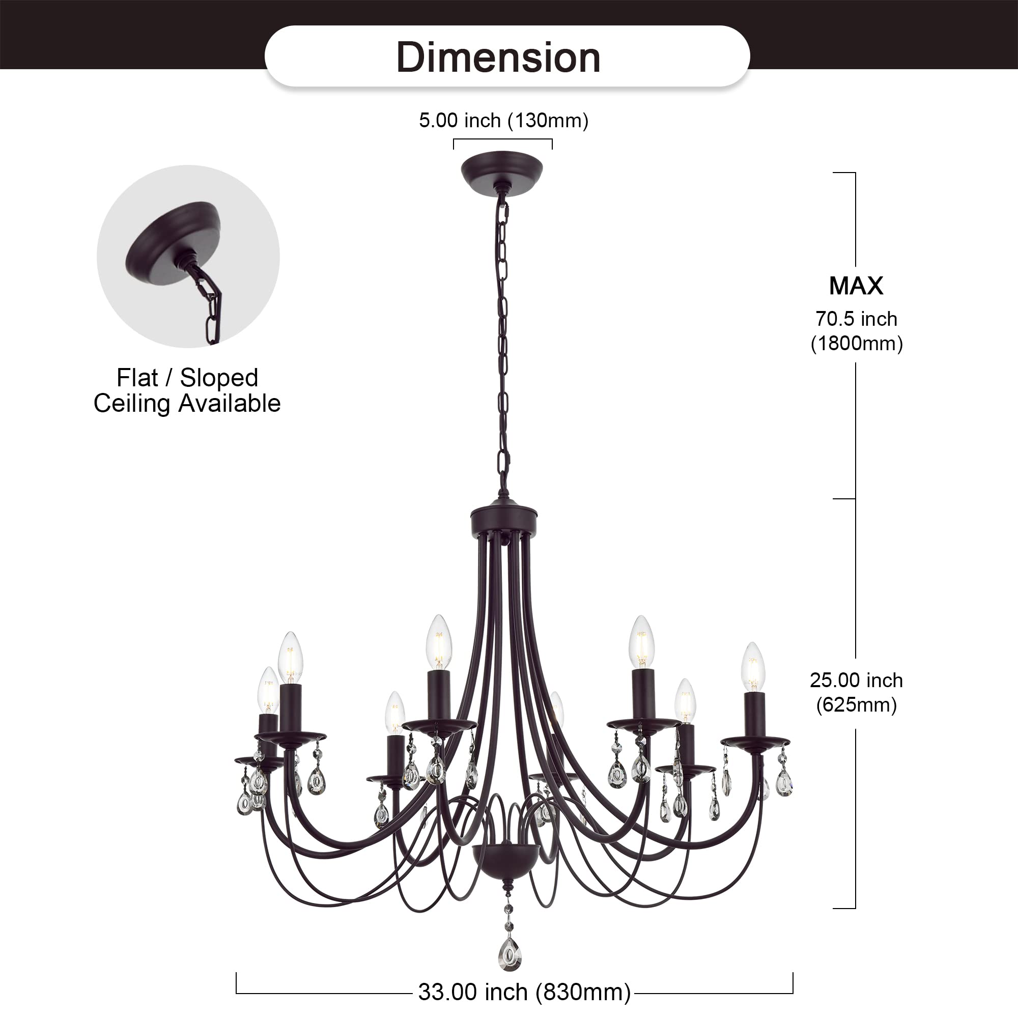 Lucidce Farmhouse Chandeliers 8 Lights Oil Rubbed Bronze Pendant Lighting Dining Room Light Fixtures Modern Crystal Ceiling Light Fixtures