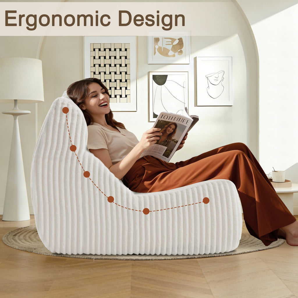 Ayiseedmid Lazy Floor Sofa, Comfy Sofa, Big Bean Bag Chairs,Fireside Chair for Living Room, Bedroom, Office (White, Loveseat)