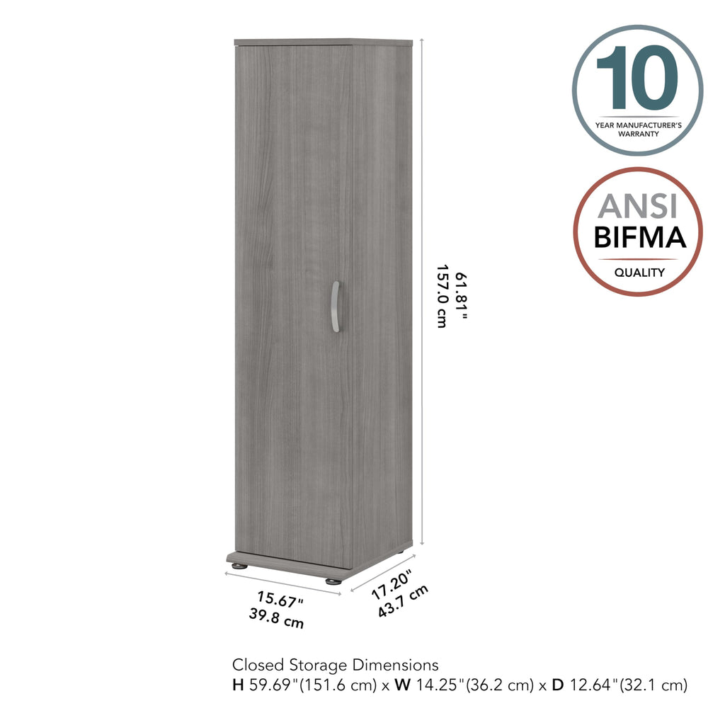 Bush Business Furniture Universal Narrow Linen Tower with Door and Shelves in Platinum Gray
