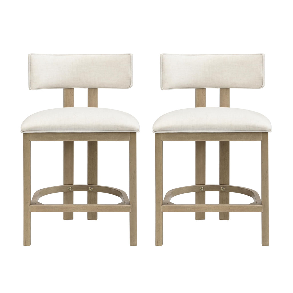 Christopher Knight Home Minso Wooden Counter Height Bar Stools Set of 2, Comfy Upholstered Barstools with Backrest/Footrest, Counter Stool for Kitchen Island/Home Bar Table, Light Ash + Beige
