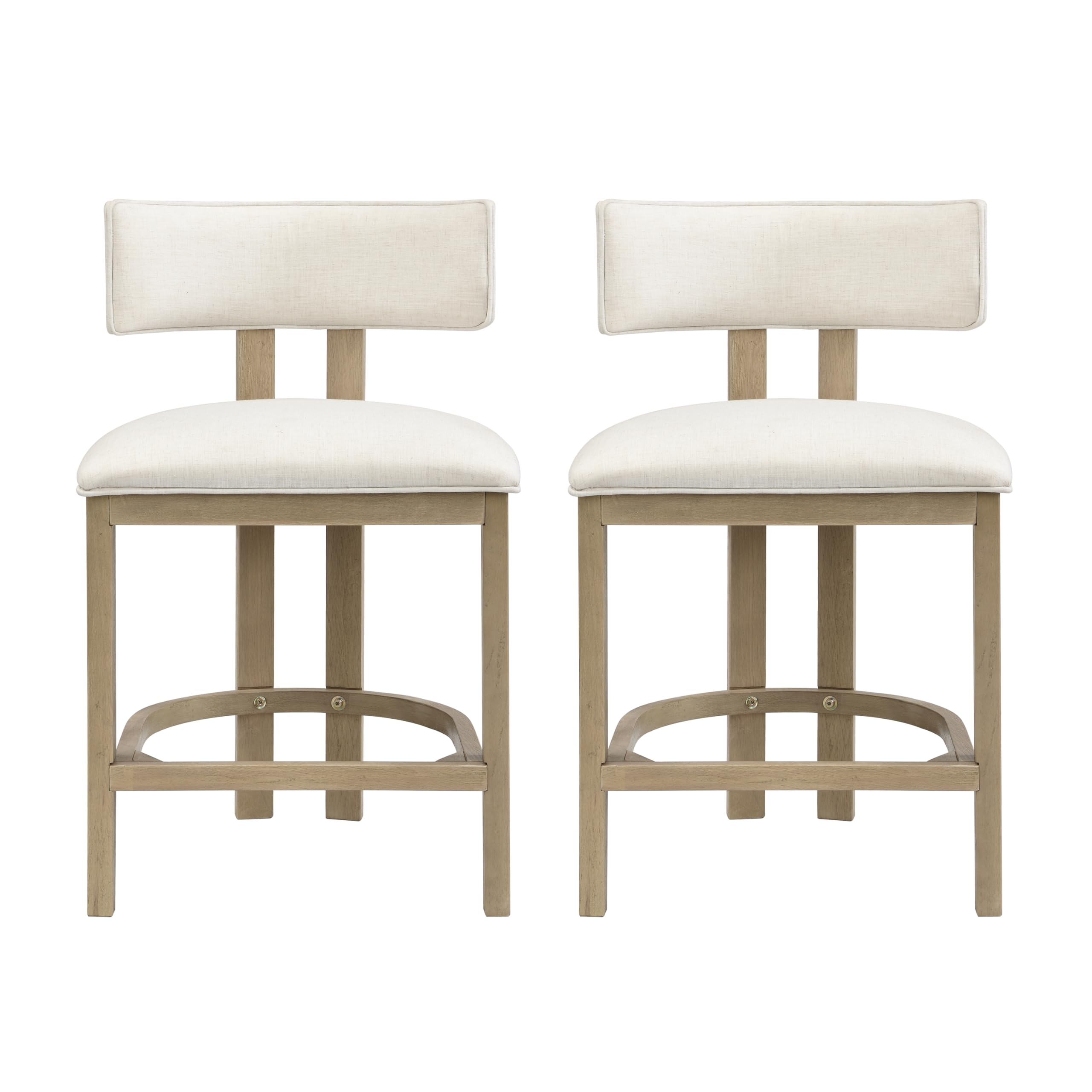 Christopher Knight Home Minso Wooden Counter Height Bar Stools Set of 2, Comfy Upholstered Barstools with Backrest/Footrest, Counter Stool for Kitchen Island/Home Bar Table, Light Ash + Beige