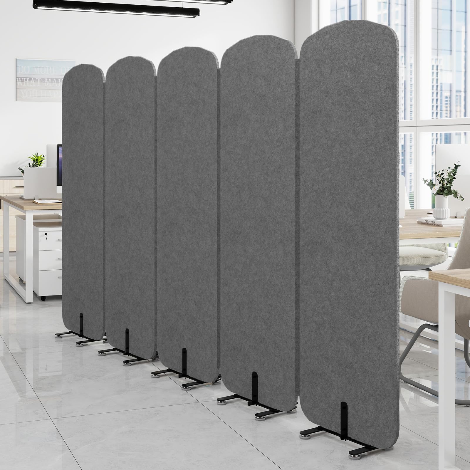 Natwind 5-Panel Office Room Divider, 122.8 x 71 inches Portable Office Partition, Freestanding Folding Privacy Wall for Cubicle & Temporary Indoor Space Separation (Dark Grey)