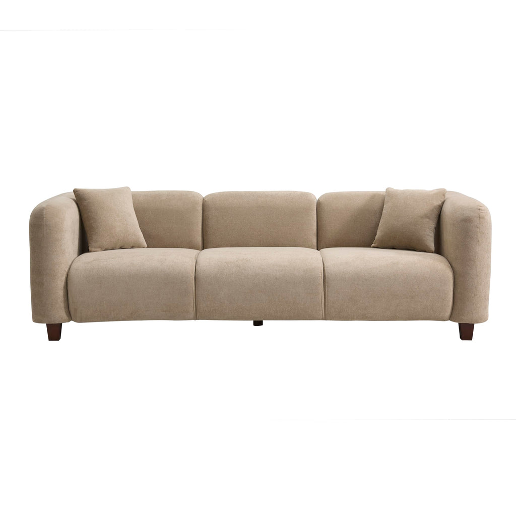 Merax 87" Chenille Upholstered Sofa Couch 3 Seater with 2 Pillows, Modern Living Room Sofa with Solid Wood Legs, Camel