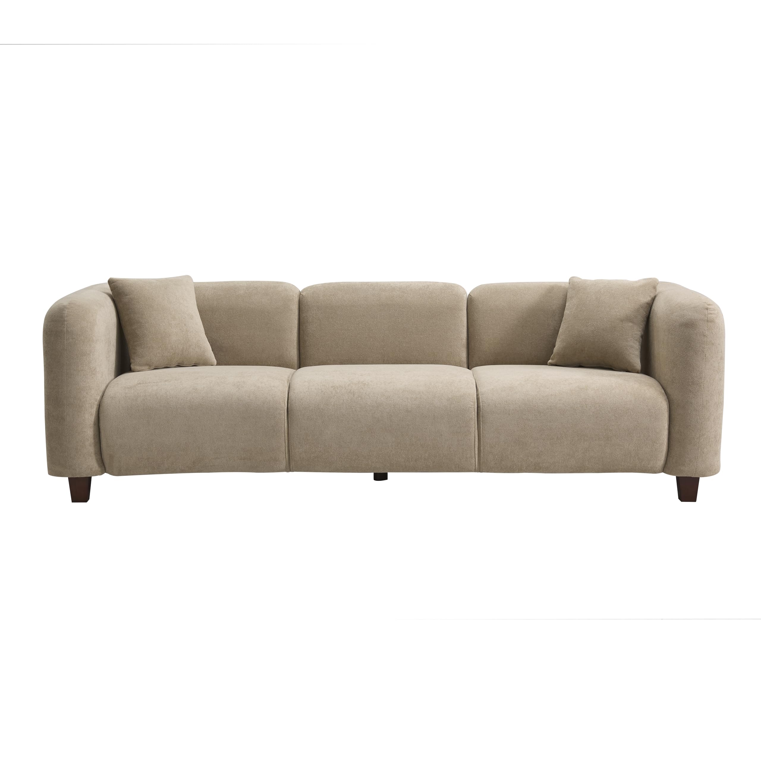 Merax 87" Chenille Upholstered Sofa Couch 3 Seater with 2 Pillows, Modern Living Room Sofa with Solid Wood Legs, Camel