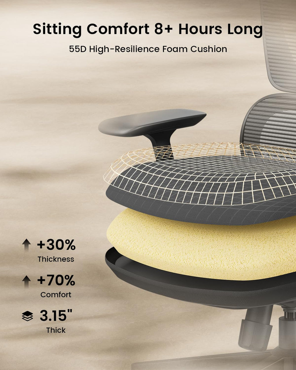 ProtoArc Ergonomic Office Chair – EC300 Adjustable Lumbar High Back Desk Chair, Sliding Seat, 3D Headrest, Wider Armrests, 4 Tilt Backrest Mesh Chairs for Home Office Long Hours Sitting - Black