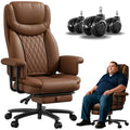 JULYMON Executive Office Chair Big and Tall 500LBS, 165° Reclining Heavy Duty Office Chair with Footrest & Quiet Rubber Wheels, Height Adjustable, Soft Strong Padded Arms, Brown