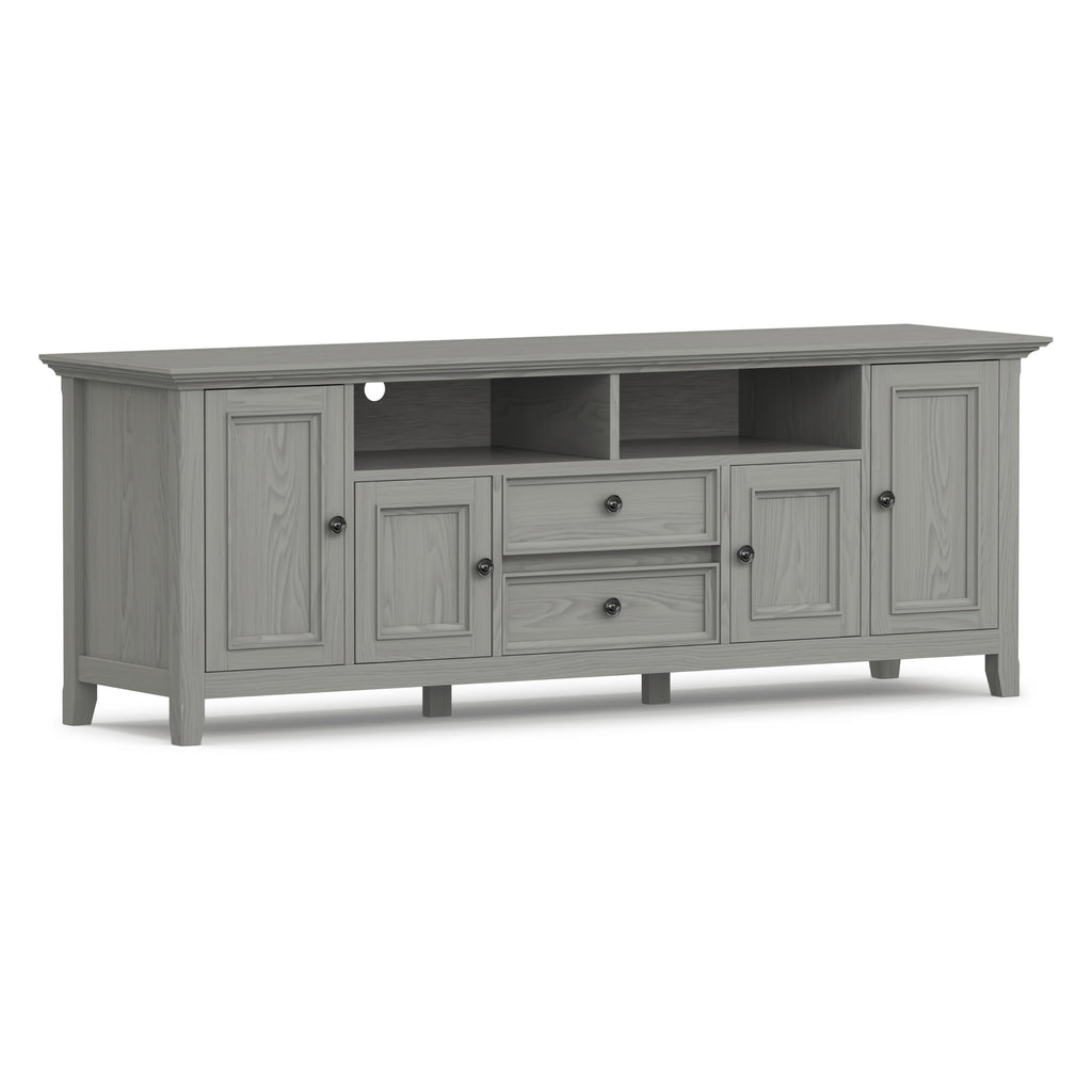 SIMPLIHOME Amherst TV Stand - 72 inch Wide Solid Wood Media Console in Fog Grey, Transitional Entertainment Center for Living Room for TVs up to 80 Inches with Shelves and Cable Management