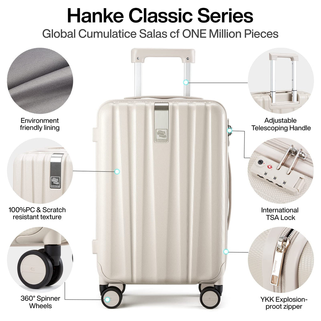 Hanke 29 Inch Luggage Suitcases with Spinner Wheels Lightweight PC Hardside Rolling Suitcase with Travel Lock, Checked-Large (Ivory White)