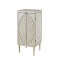 Deco 79 Wooden Geometric Washed Oval Rattan Front Armoire Jewelry 2 Door, 6 Drawer, and 32 Hook Cabinet with Mirrored Lift Top and Organizer Shelf, 20" x 18" x 47", Light Gray