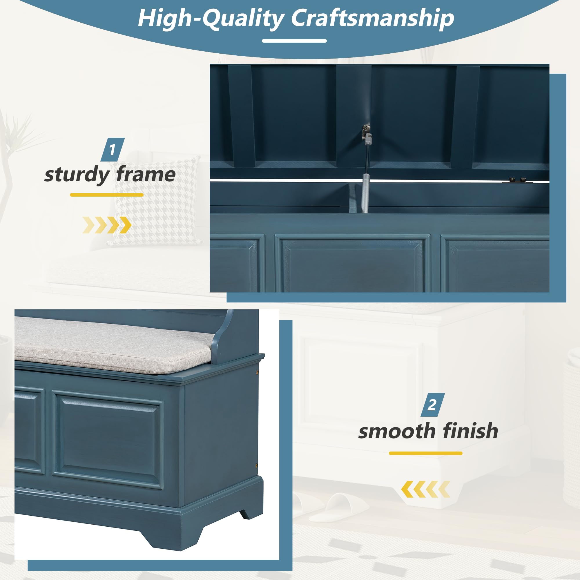Merax 41.7" Retro Shoe Storage Bench with Safe Soft-Close Devices and Hidden Storage for Living Room and Entryway,Antique Navy
