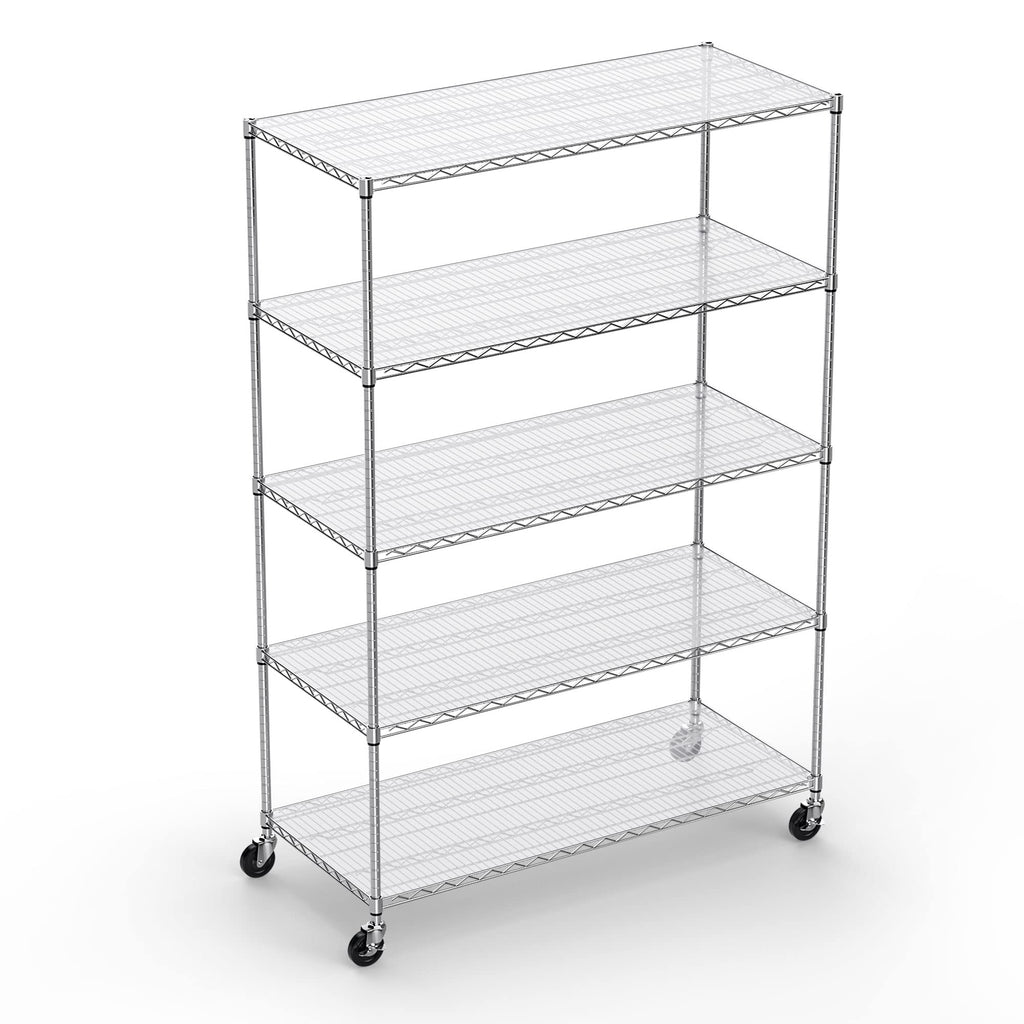 5 Tier 6000lbs Capacity NSF Metal Shelf Wire Shelving Unit, Heavy Duty Adjustable Storage Rack with Wheels & Shelf Liners for Commercial Grade Utility Steel Storage Rack, Chrome - 82"H x 48"L x 24"D