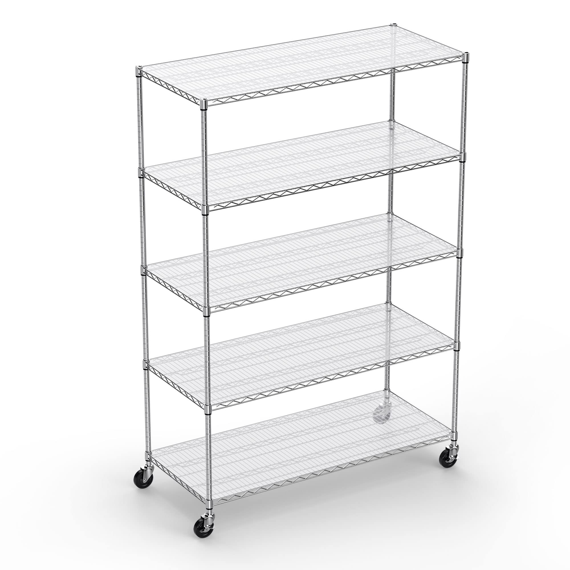 5 Tier 6000lbs Capacity NSF Metal Shelf Wire Shelving Unit, Heavy Duty Adjustable Storage Rack with Wheels & Shelf Liners for Commercial Grade Utility Steel Storage Rack, Chrome - 82"H x 48"L x 24"D