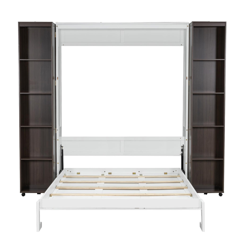 Ball & Cast Murphy Bed Queen Size,Wood Hidden Wall Bed with 2 Sides Push-Pull Foldable Storage Cabinets, Multifunctional Cabinet Bed Frame for Bedroom,Guest Room,Space Saving,Espresso