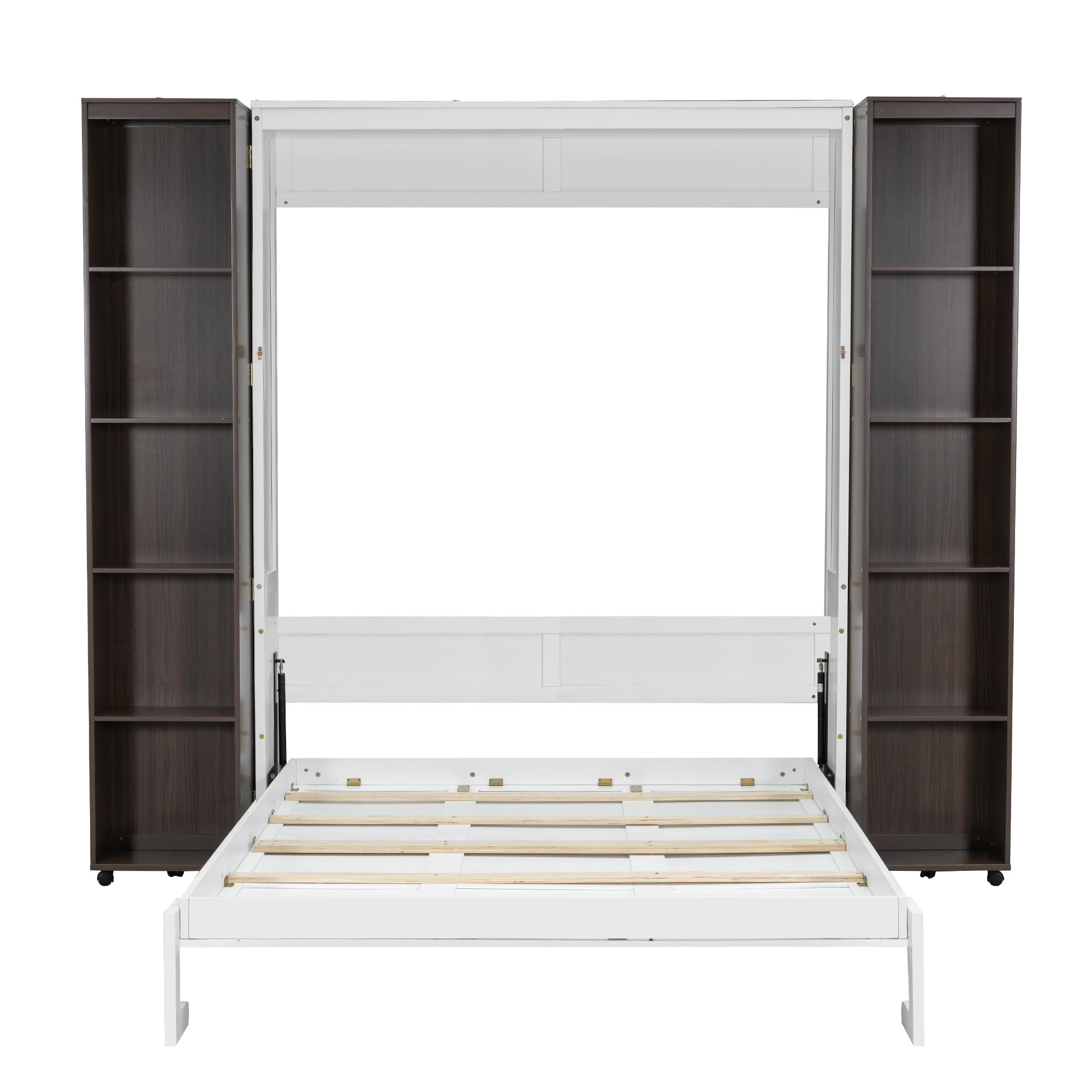 Ball & Cast Murphy Bed Queen Size,Wood Hidden Wall Bed with 2 Sides Push-Pull Foldable Storage Cabinets, Multifunctional Cabinet Bed Frame for Bedroom,Guest Room,Space Saving,Espresso
