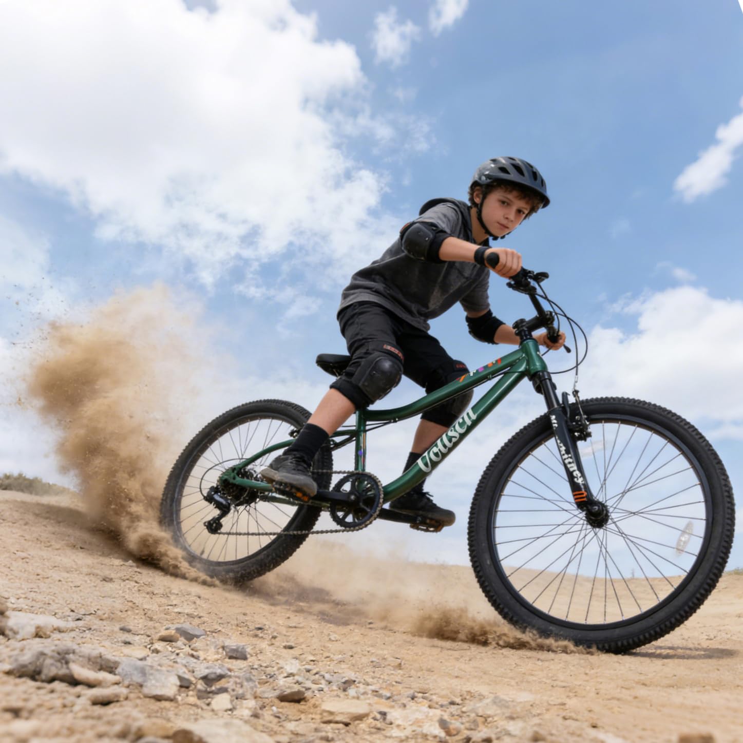 vollsch 24 Inch Kids Mountain Bike for 9-15 Years Old Boys Girls Teens 6-Speed Child MTB Bicycle with Front Suspension Fork, Dark Green