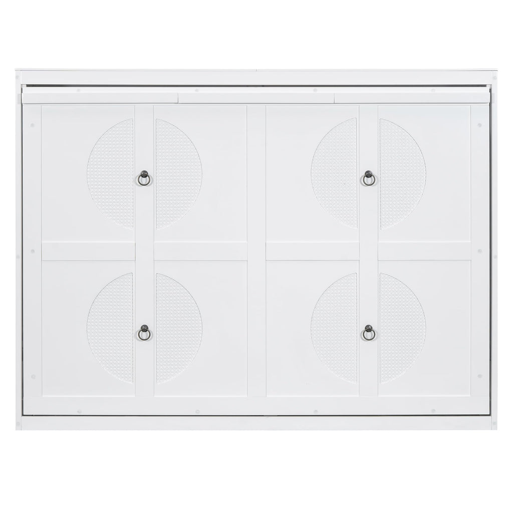 Ball & Cast Murphy Bed Full Size Wall Chest with Charging Station and Slat Support,Wood Hideaway Cabinet Platform Bedframe w/Leg,can be Folded,Space-Saving,for Small Room,Dorms,White