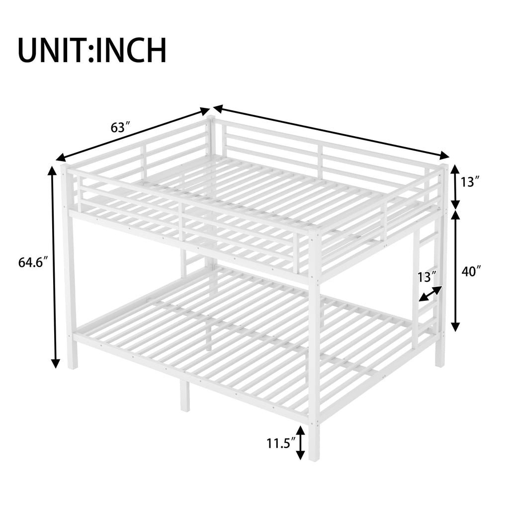 Queen Over Queen Bunk Bed for Adults, Teens, Heavy Duty Bunk Beds with 2 Ladder and Safety Guardrails, Adults Bunk Beds with Noise-Reducing Rubber Stoppers, Easy Assemble, White