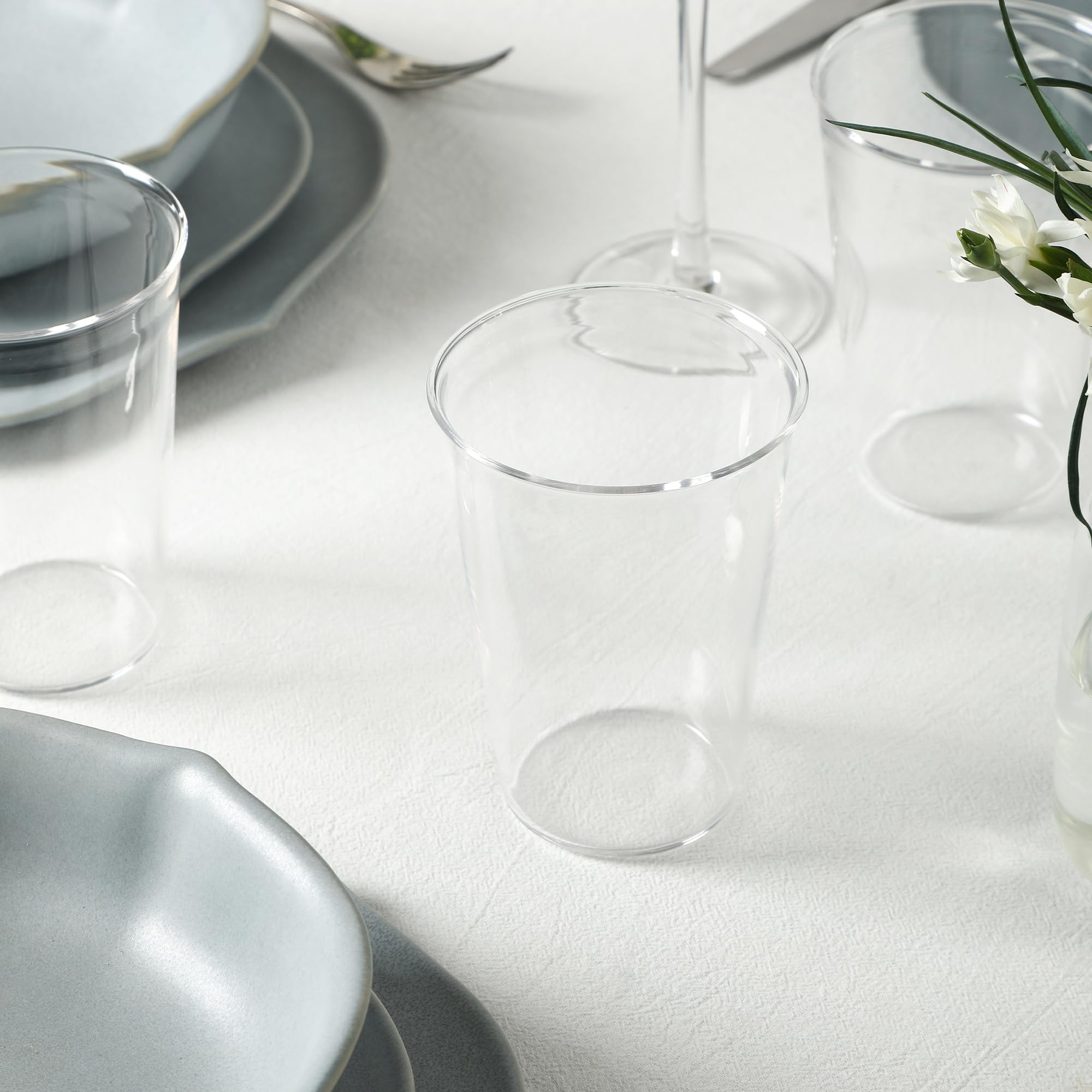 Stone Lain Baskerville 32-Piece Dinnerware Set Stoneware, Borosilicate Glass, Light Blue