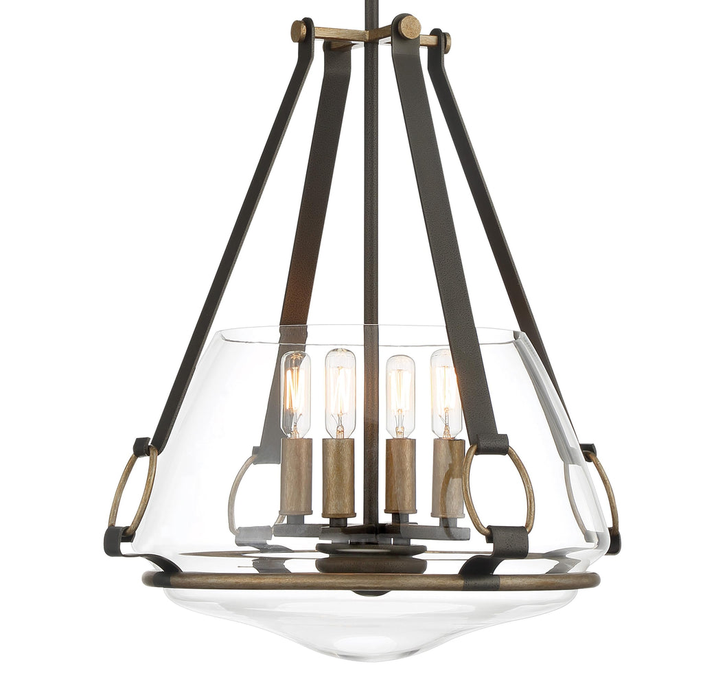 Minka Lavery 3904-107 Eden Valley Convertible Pendant to Semi-Flush, 4-Light, 240 Total Watts, 17.63-in H x 20.75-in W, Smoked Iron with Aged Gold