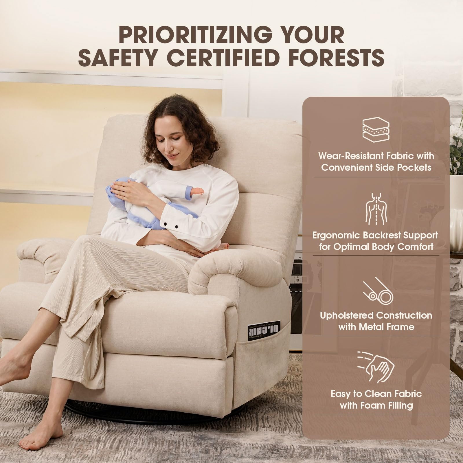 Divanus Large Glider Rocker Recliner,Beige Swivel Rocking Recliner Chair,Reclining Sofa Rocking Chair Nursery,23 Inches Deep Seat & 27 inches High Back,for Living Room, Bed Room‎ (Beige)