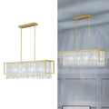 LMQNINE Modern Rectangle Chandelier for Dining Room, Gold Crystal Chandelier Linear Light Fixture, Farmhouse Chandeliers for Kitchen Island, Bar Table, L35.43'' x W11.81'' x H9.84''