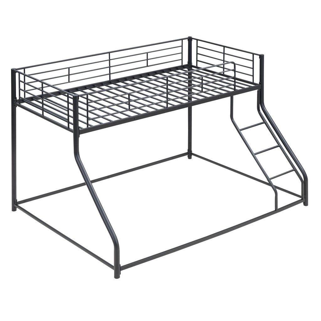 Favfurish Twin XL Over Queen Metal Floor Bunk Bed with Sloping Stairs and Safety Guardrails for Bedroom,Guest Rooms, No Box Spring Needed, Simple to Assemble,Black