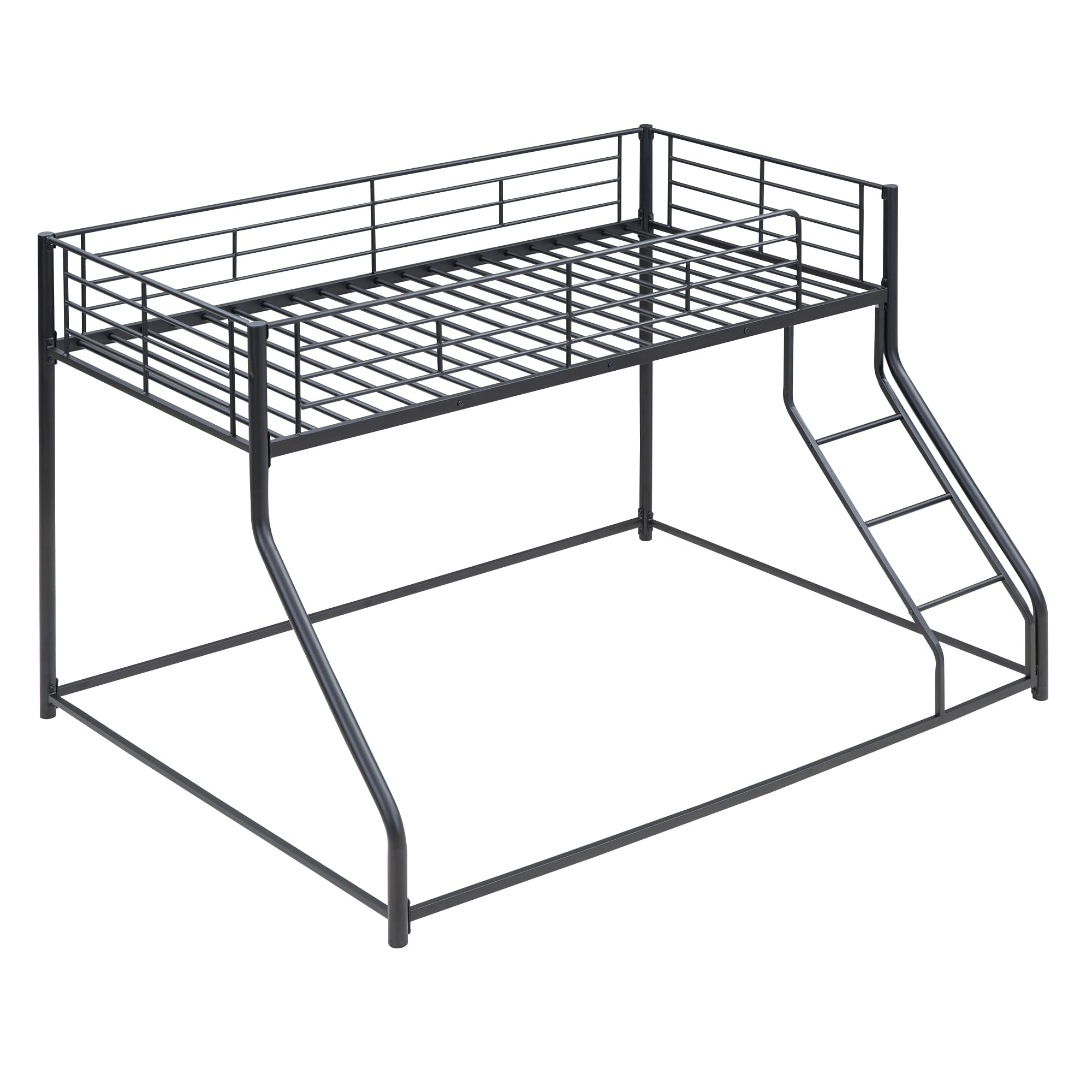Favfurish Twin XL Over Queen Metal Floor Bunk Bed with Sloping Stairs and Safety Guardrails for Bedroom,Guest Rooms, No Box Spring Needed, Simple to Assemble,Black