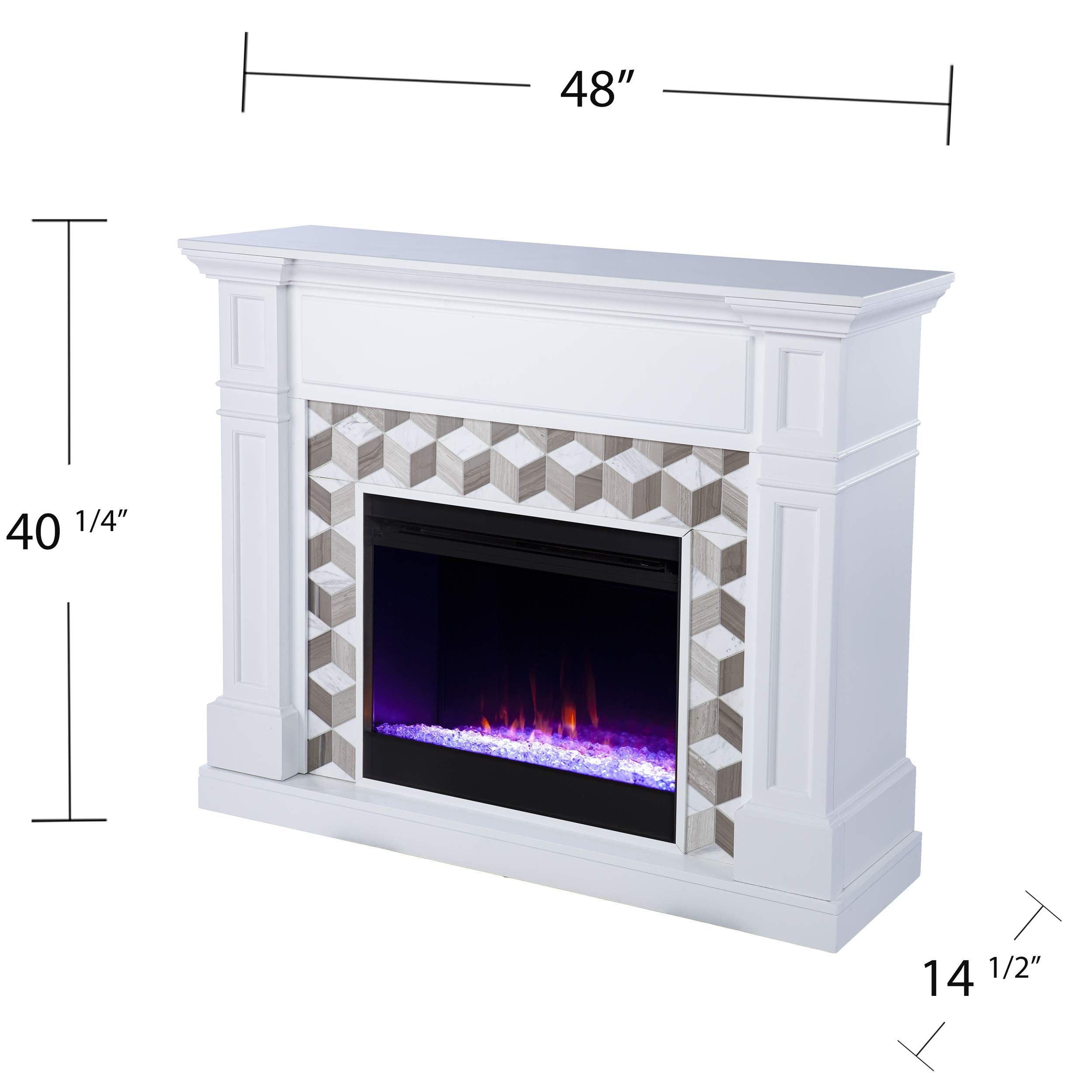 SEI Furniture Darvingmore Color Changing Fireplace w/Marble Surround, White/Brown