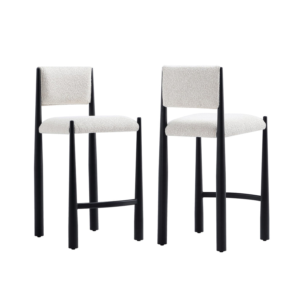 Manhattan Comfort Lennor Counter Height Stools for Kitchen and Dining Room, Upholstered in Boucle Fabric, Island Chairs with Metal Frame, Padded Backrest, Fully Assembled Furniture, Cream