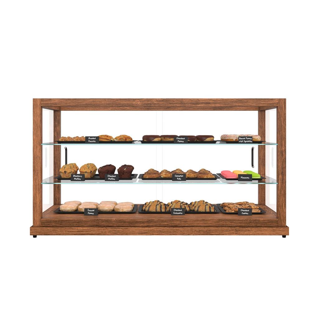 KoolMore 44 in. Horizontal Dark Wood Countertop Dry Bakery Display Case, Large Bread, Pastry and Dessert Display with Tempered Glass