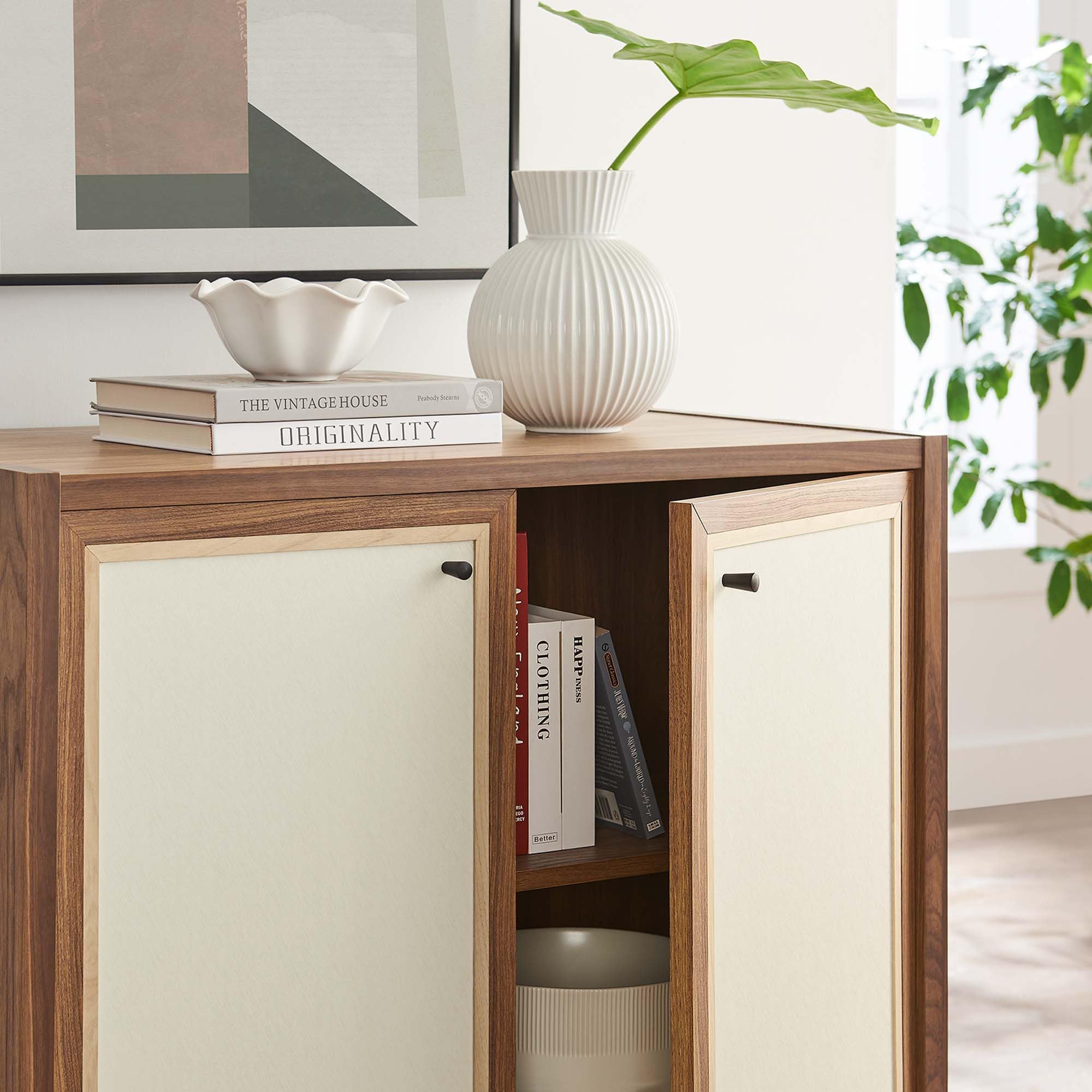 Modway Capri 33 Inch Sideboard Walnut, Hallway or Entryway Storage Cabinet with Doors, Mid-Century Modern Buffet Table or Credenza for Living or Dining Room