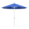 California Umbrella 9' Round Aluminum Market Umbrella, Crank Lift, Collar Tilt, White Pole, Royal Blue Olefin