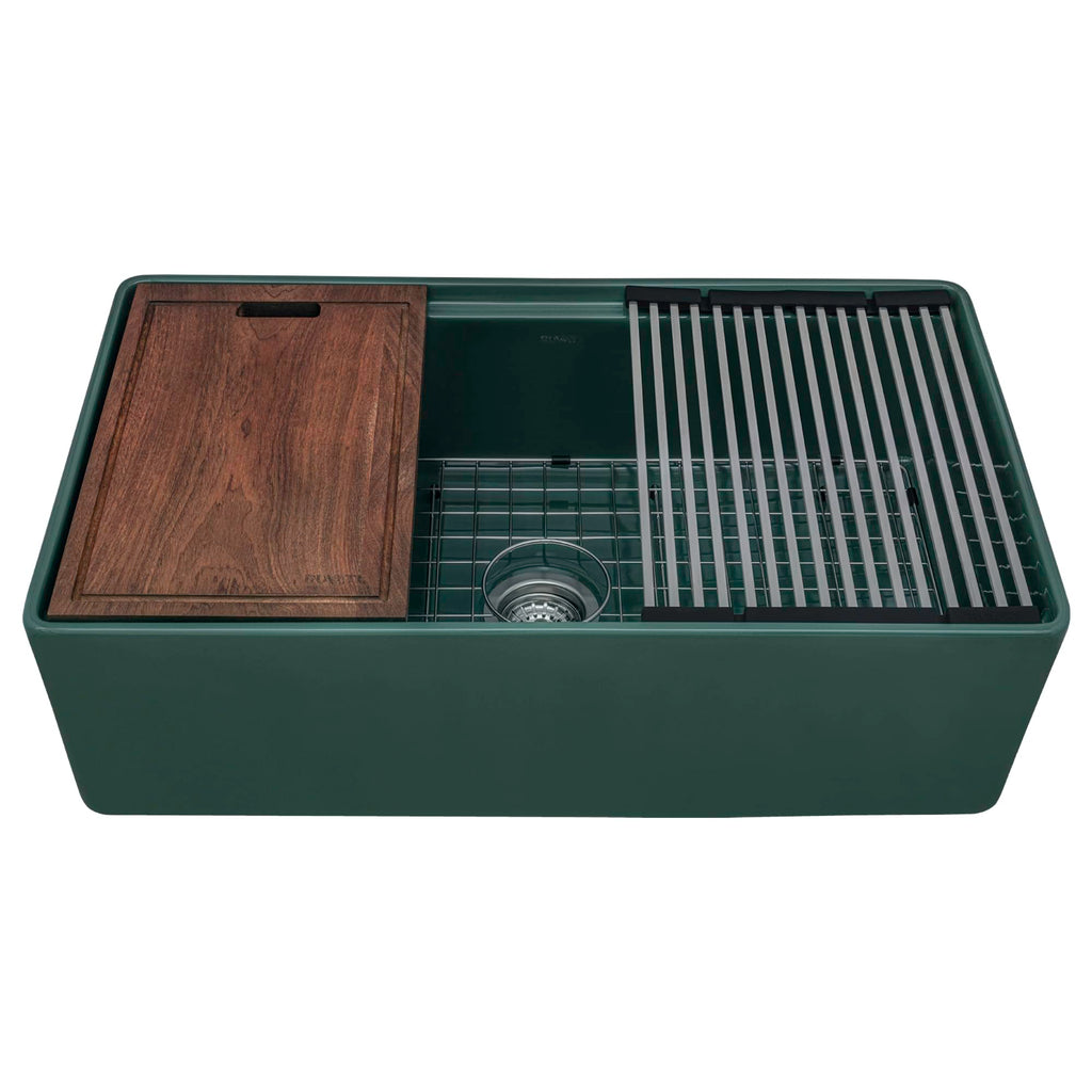 Ruvati 33 inch Fireclay Workstation Emerald Green Farmhouse Kitchen Sink Apron Front Single Bowl - RVL2387EG