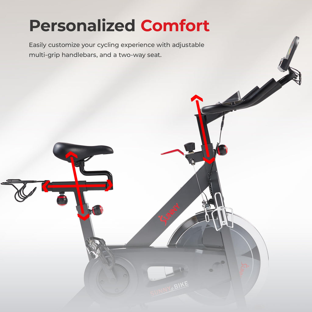 Sunny Health & Fitness Smart Pro Indoor Cycling Exercise Bike, Felt Resistance and Belt Drive with Bluetooth Connectivity and SunnyFit® App - SF-B901SMART