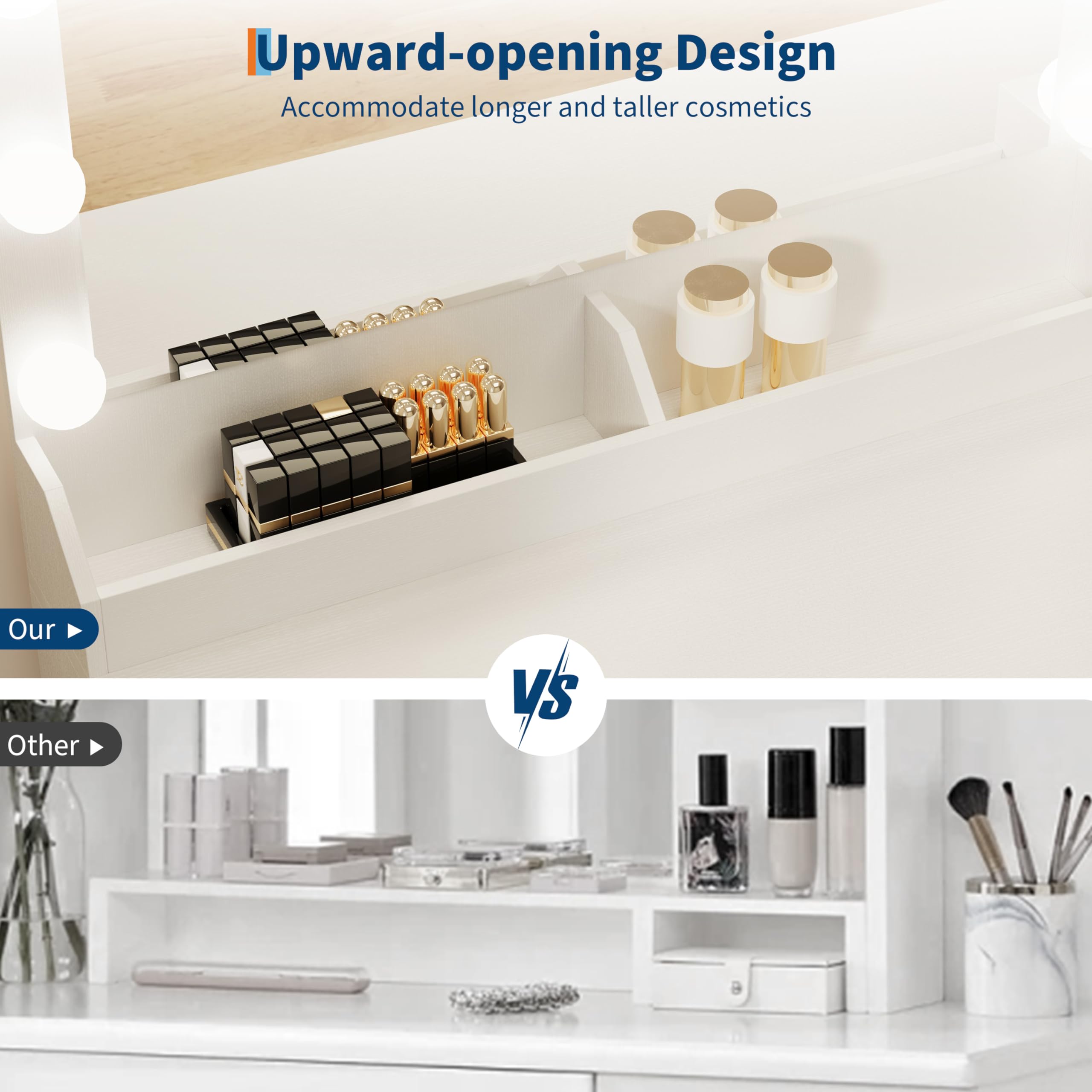 GarveeHome Vanity Desk with Mirror and Lights, Makeup Vanity with Power Outlet & 11 LED Bulbs, White Dressing Table with 3 Drawers and Storage Shelves, Modern Makeup Table for Bedroom, Standalone