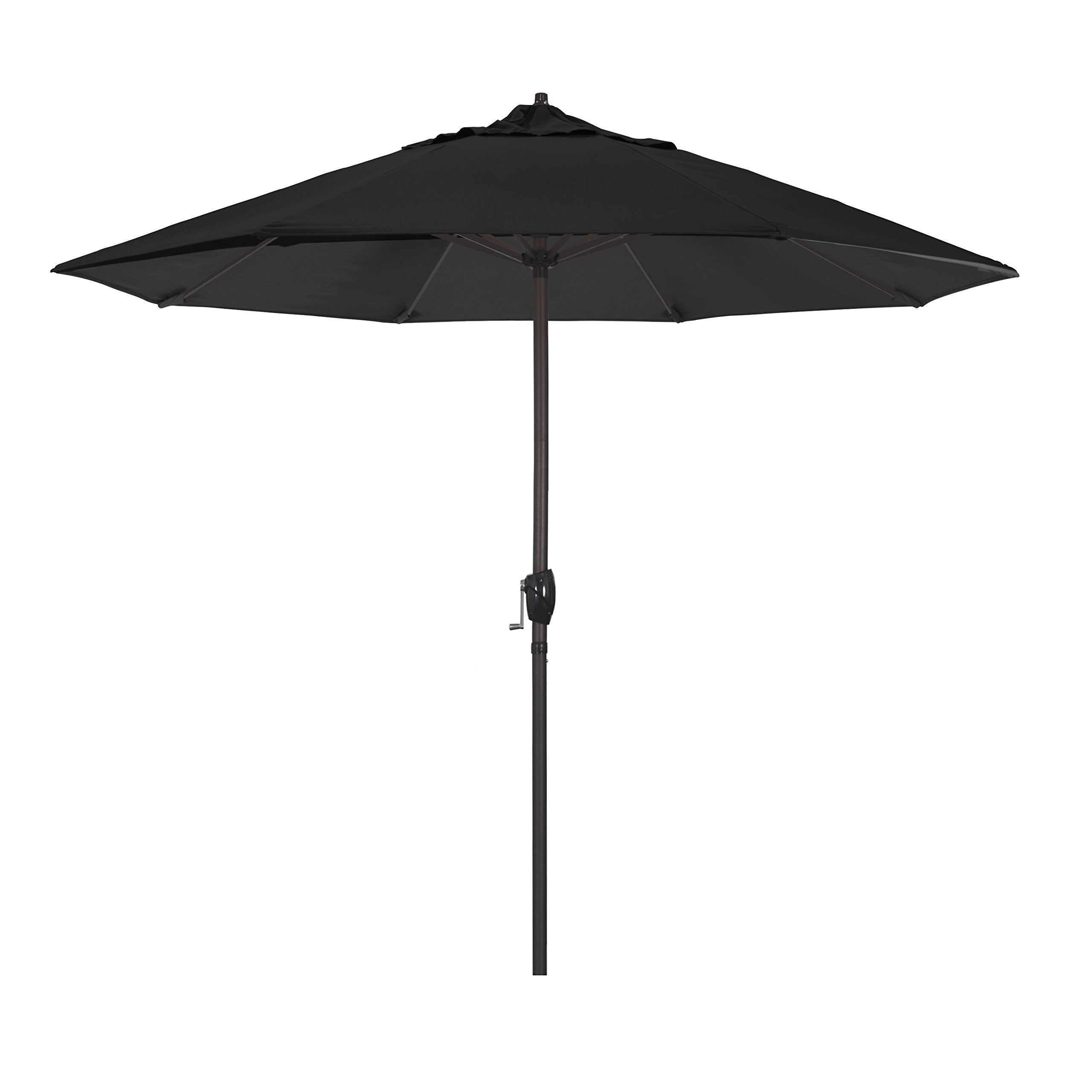 California Umbrella 12-Year Protection 9-Ft Outdoor Patio Umbrella, Sunbrella Fade-Resistant Acrylic Fabric, Auto Tilt and Crank, Heavy-Duty Aluminum Frame/ Reinforced Ribs, Bronze Pole, Black
