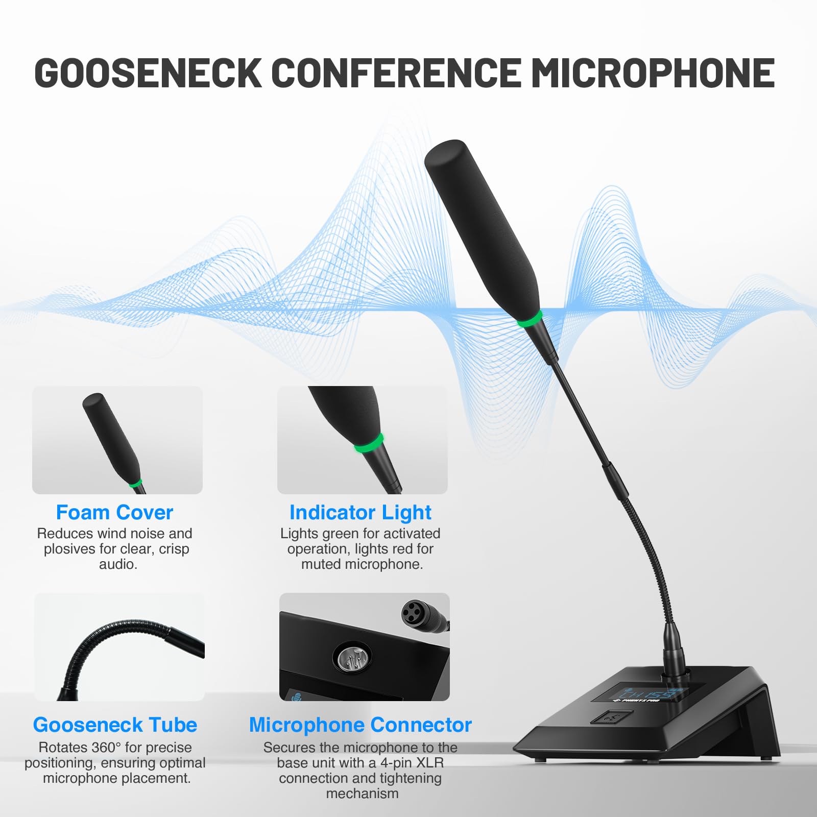 Phenyx Pro 8-Channel Wireless Conference Microphone System, Wireless Podium Microphone with 8x25 UHF Frequencies, Auto Scan, 8 Gooseneck Mics for Lecture, Church, Conference, Public Speaking (PTC-8)